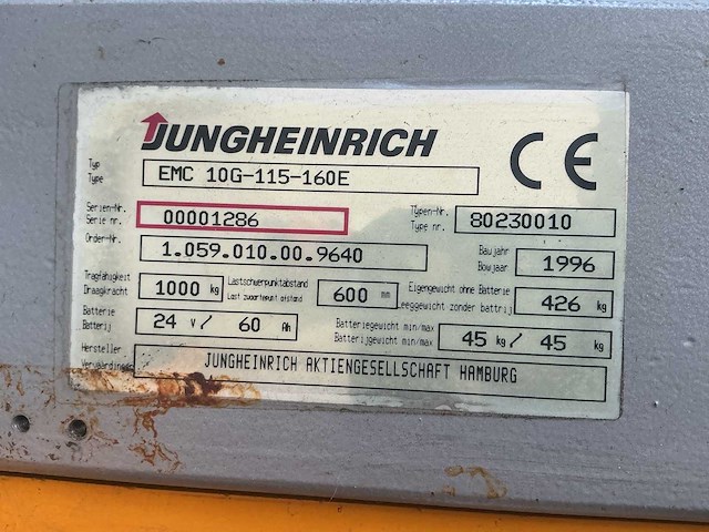 Jungheinrich - emc 10g-115-160e - elektrische palletwagen/stapelaar - afbeelding 8 van  8