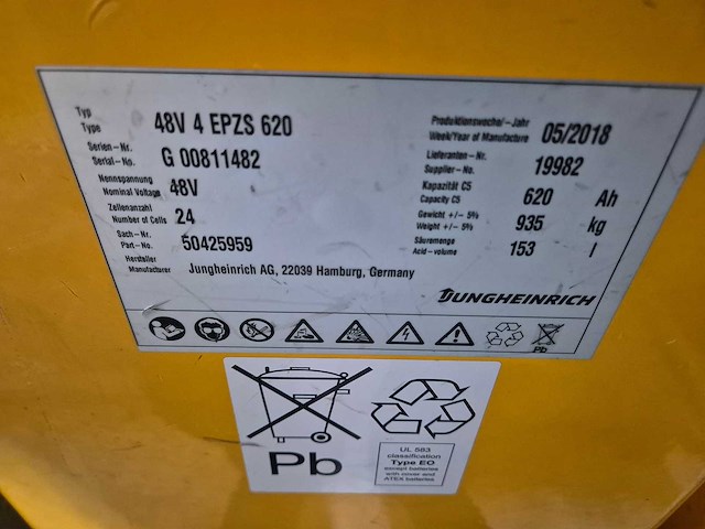 Jungheinrich 48volt epzs 620ah accupakket - afbeelding 5 van  5