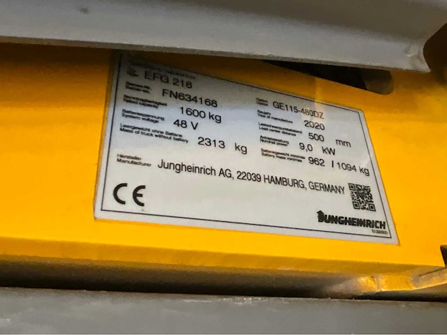 Jungheinrich efg216 vorkheftruck -triplex - freelift - sideshift - acculader - 2020 - afbeelding 16 van  17