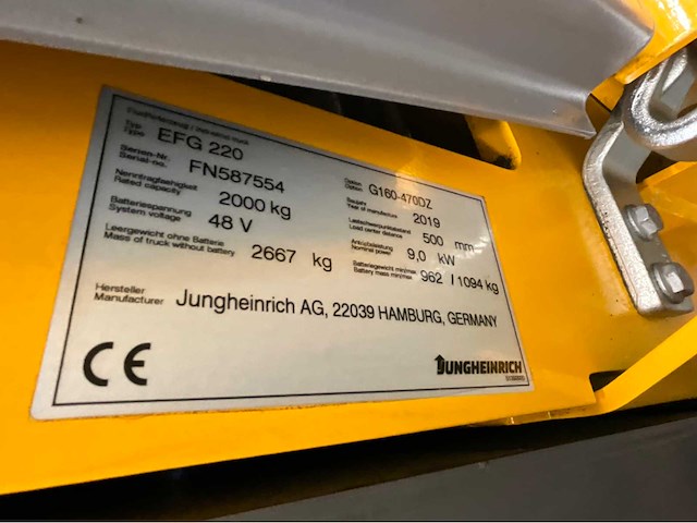 Jungheinrich efg220-li vorkheftruck- triplex - vorkensteller - lithium ion accu - freelift - sideshift - - 2019 - afbeelding 7 van  22
