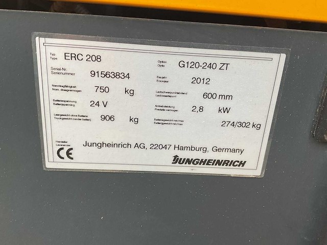 Jungheinrich erc 208 palletstapelaar 2012 - afbeelding 7 van  15