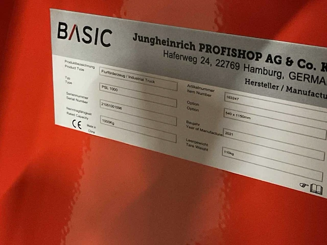Jungheinrich psl 1000 schaar palletheffer - afbeelding 3 van  3