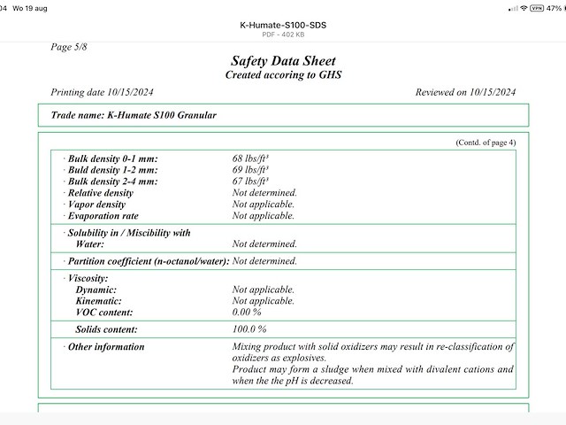 K-humate ® s100 100% oplosbare meststof en bodemverbeteraar 0-0-21k gewasbescherming en -bemesting - afbeelding 2 van  12
