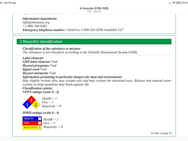K-humate ® s100 100% oplosbare meststof en bodemverbeteraar 0-0-21k gewasbescherming en -bemesting - afbeelding 7 van  12