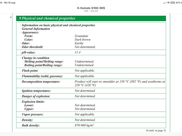 K-humate ® s100 100% oplosbare meststof en bodemverbeteraar 0-0-21k gewasbescherming en -bemesting - afbeelding 12 van  12