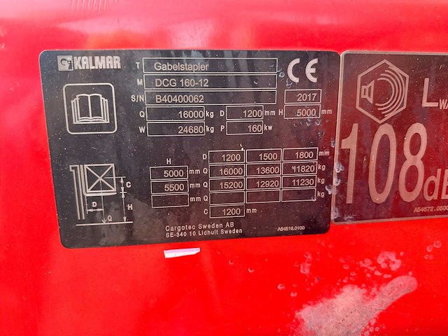 Kalmar - 2017 - dcg 160-12 - 5m duplex, side-shift, vorkversteller - vorkheftruck - afbeelding 16 van  25