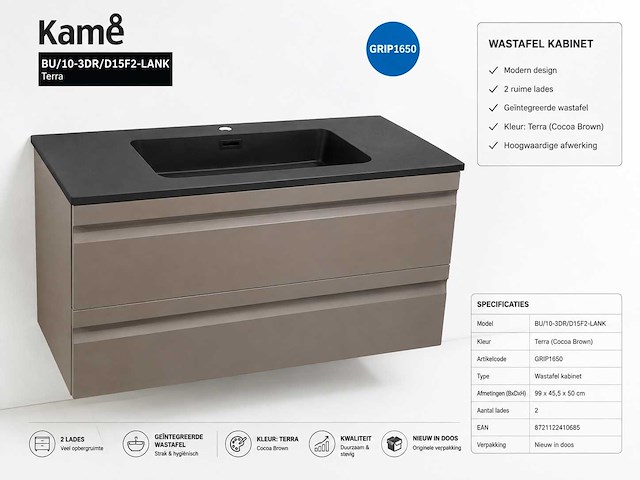 Kame terra badmeubel cocoa brown 120cm - afbeelding 1 van  3