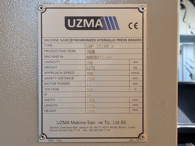Kantbank 100 ton, uzma, cap 25100a, 2020 - afbeelding 15 van  30