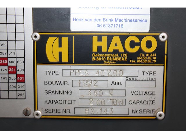 Kantbank haco pee s 40 200 met bedieningsstation easybend-2d. bouwjaar 1992. capaciteit 200 ton. werklengte... - afbeelding 6 van  7