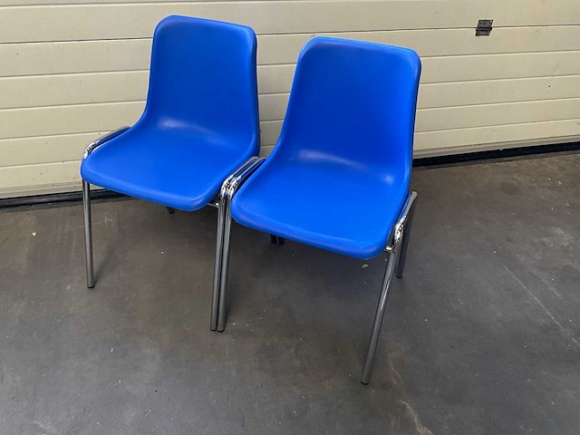 Kantinestoel blauw met chrome onderstel (100x) - afbeelding 3 van  6