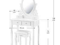 Kaptafel / schminktafel julia incl. krukje & spiegel - afbeelding 3 van  7