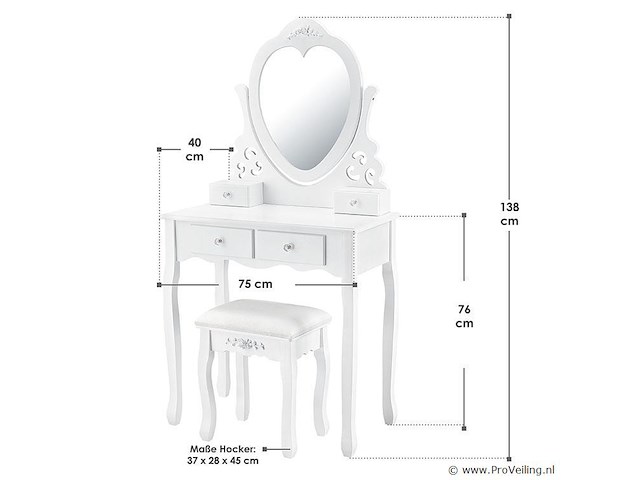 Kaptafel / schminktafel julia incl. krukje & spiegel - afbeelding 3 van  7