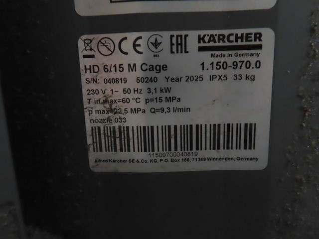 Karcher - hd 6/15m cage - hogedrukreiniger - afbeelding 3 van  7