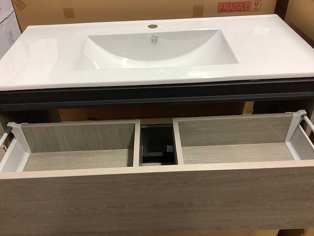 Karo - badkamermeubel grey oak 100 cm + wastafel - afbeelding 4 van  8