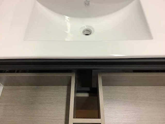 Karo - badkamermeubel grey oak 100 cm + wastafel - afbeelding 5 van  8