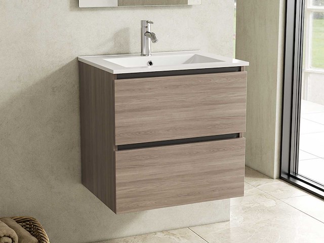Karo - badkamermeubel grey oak 60 cm + wastafel - afbeelding 1 van  9
