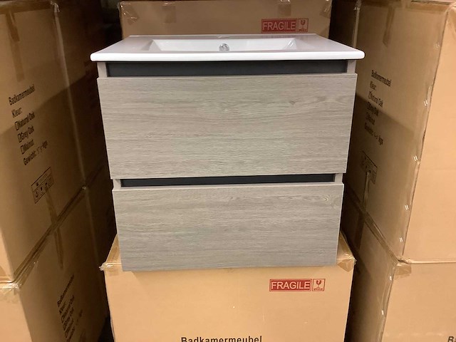 Karo - badkamermeubel grey oak 60 cm + wastafel - afbeelding 2 van  9