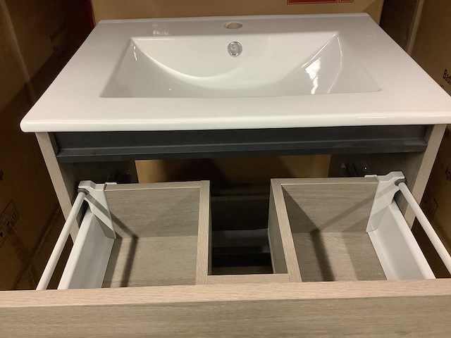 Karo - badkamermeubel grey oak 60 cm + wastafel - afbeelding 4 van  9