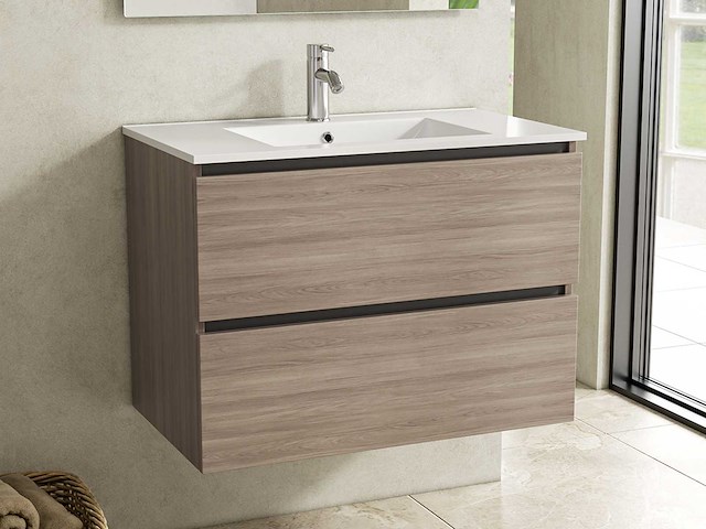 Karo - badkamermeubel grey oak 80 cm + wastafel - afbeelding 1 van  9