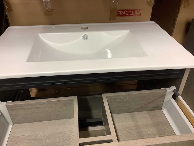Karo - badkamermeubel grey oak 80 cm + wastafel - afbeelding 4 van  9