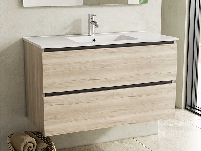 Karo - badkamermeubel natural oak 100 cm + wastafel - afbeelding 1 van  8