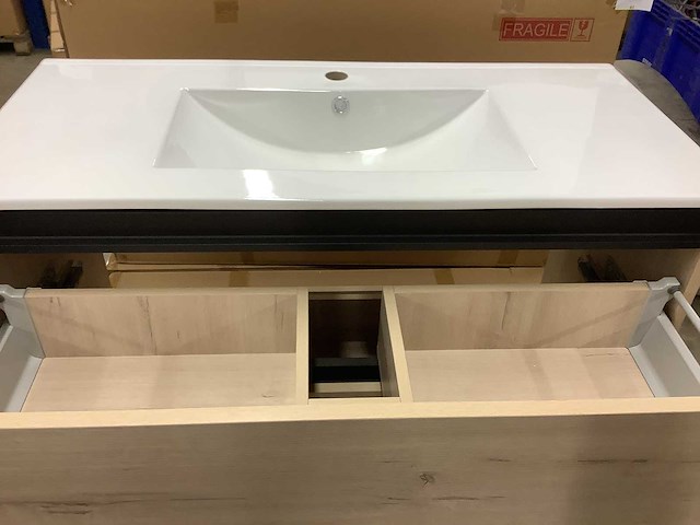 Karo - badkamermeubel natural oak 100 cm + wastafel - afbeelding 4 van  8