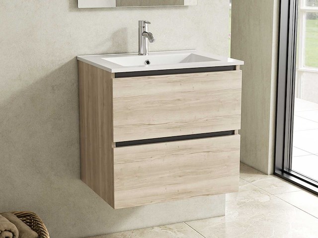 Karo - badkamermeubel natural oak 60 cm + wastafel - afbeelding 1 van  9