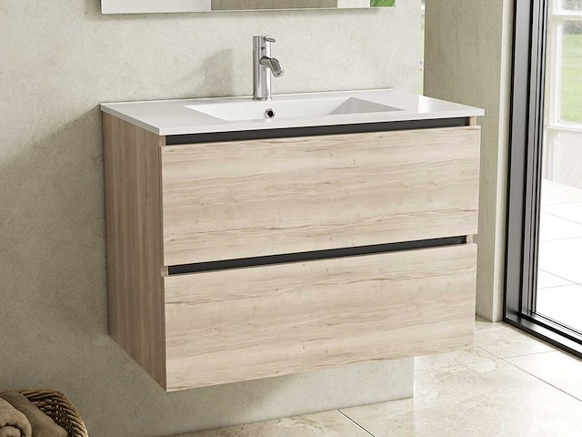 Karo - badkamermeubel natural oak 80 cm + wastafel - afbeelding 1 van  8