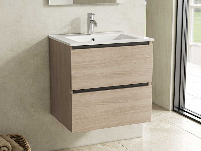Karo - badkamermeubel walnut 60 cm + wastafel - afbeelding 1 van  9
