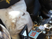 Kattenkoopje met beelden, spiegel en kussen. - afbeelding 2 van  2