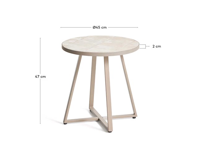 Kave home - tella - ronde tuintafel van gegalvaniseerd staal en beige tegels ø45 cm - afbeelding 4 van  4