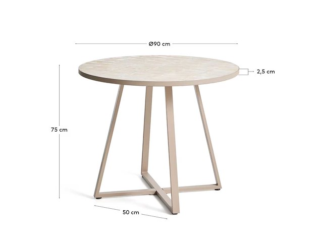 Kave home - tella - ronde tuintafel van gegalvaniseerd staal en beige tegels ø90 cm - afbeelding 6 van  6