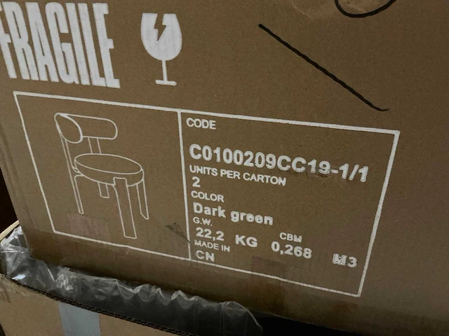 Kave home eetkamerstoel dark green zithoogte 48cm (2x) - afbeelding 2 van  3