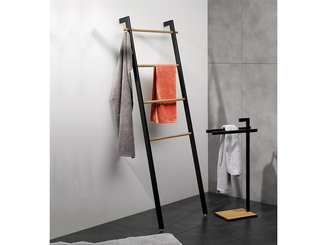 Kela oak handdoekrek vrijstaand zwart - afbeelding 2 van  6