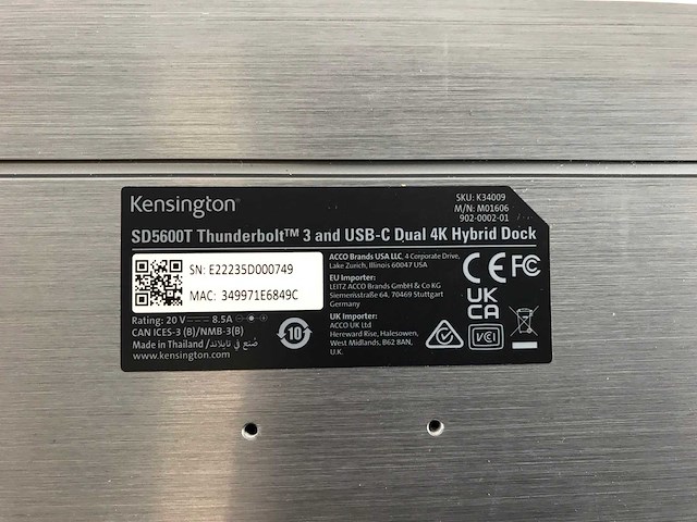 Kensington (m01606) sd5600t thunderbolt 3 & usb-c dual 4k hybrid docking stations (12x) - afbeelding 6 van  7