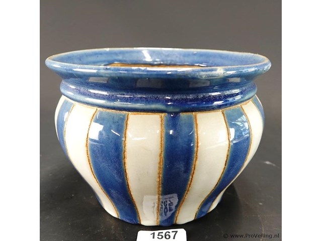 Keramische cache-pot rayé bleu - afbeelding 1 van  5