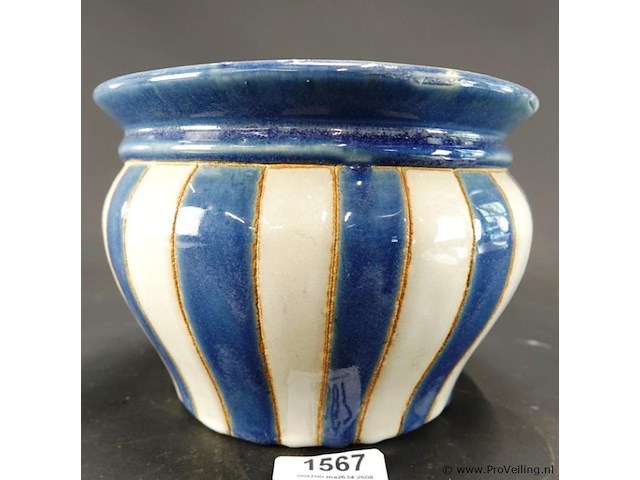 Keramische cache-pot rayé bleu - afbeelding 2 van  5