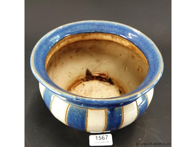 Keramische cache-pot rayé bleu - afbeelding 3 van  5