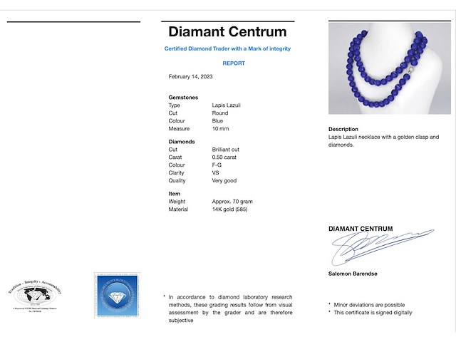 Ketting met lapis lazuli edelsteen en een diamanten sluiting - afbeelding 3 van  10