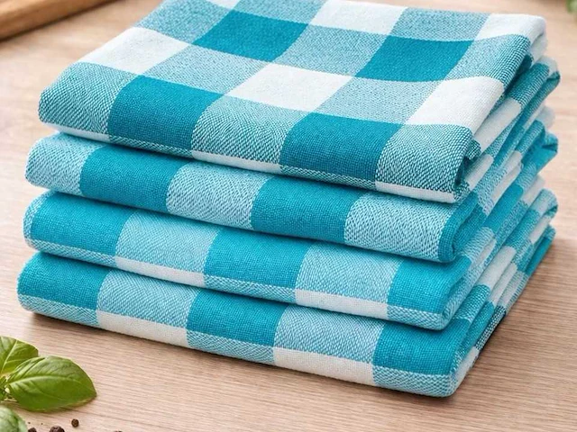 Keuken theedoek - blauw/rood - 100% katoen - 60x60cm (320x) - afbeelding 2 van  2