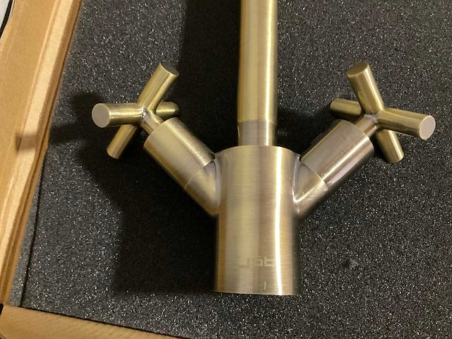 Keukenmengkraan antiek brons met kruisgreep knoppen - afbeelding 6 van  8