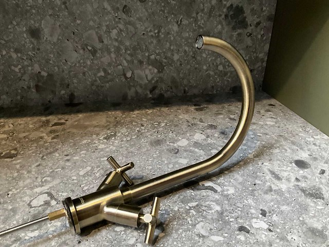 Keukenmengkraan antiek brons met kruisgreep - afbeelding 7 van  8