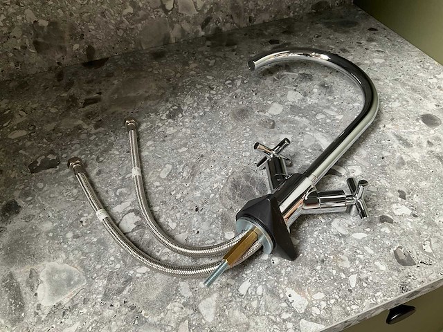 Keukenmengkraan chroom met kruisgreep - afbeelding 6 van  6