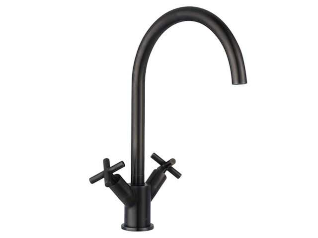 Keukenmengkraan mat black met kruisgreep - afbeelding 2 van  7