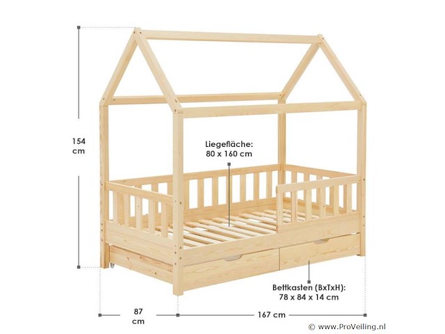 Kinderbed marli - 80 x 160 cm - houtkleur - incl. bedlades - afbeelding 15 van  16