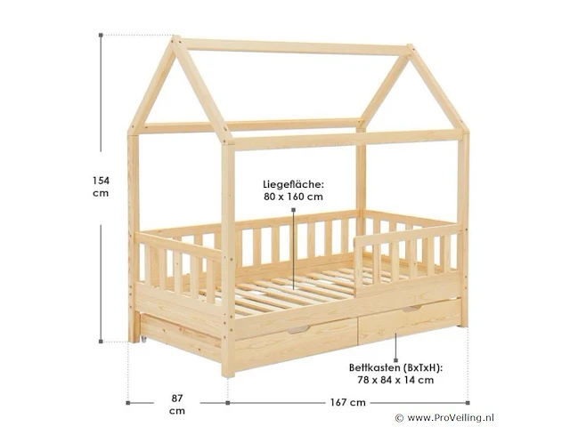 Kinderbed marli - 80 x 160 cm - houtkleur - incl. bedlades - afbeelding 15 van  16