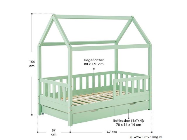 Kinderbed marli - 80 x 160 cm - mint - incl. bedlades - afbeelding 15 van  16