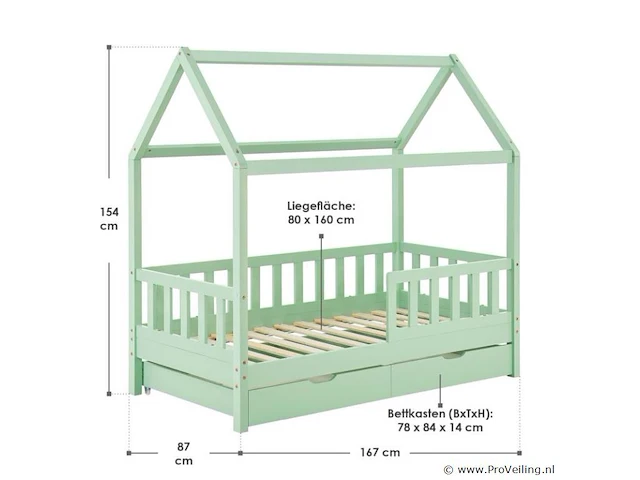 Kinderbed marli - 80 x 160 cm - mint - incl. bedlades - afbeelding 15 van  16