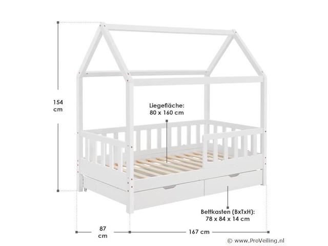Kinderbed marli - 80 x 160 cm - wit - incl. bedlades - afbeelding 15 van  16