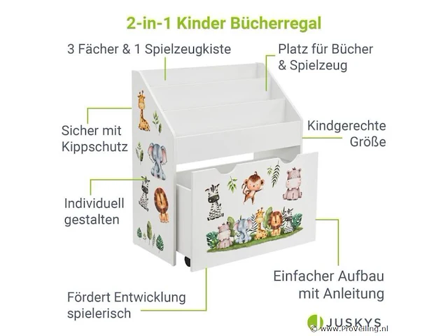Kinderboekenkast - 63 x 30 x 70 cm - wit - afbeelding 3 van  7